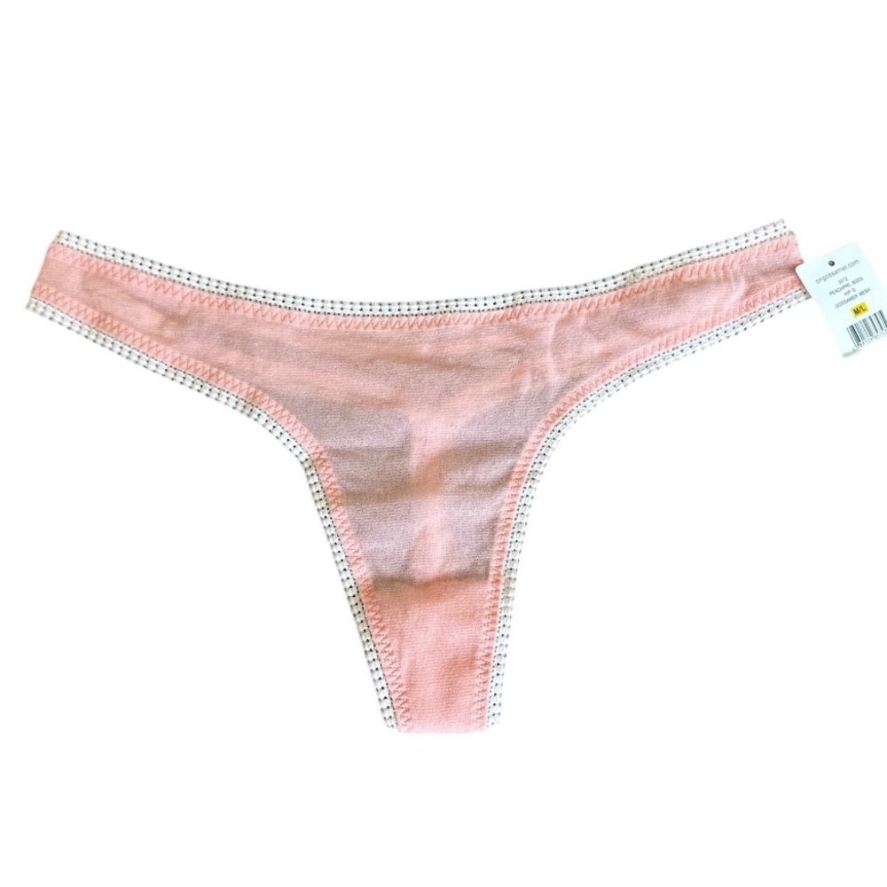 On Gossamer Mesh Thong Peach Pink Lace Trim Gossamer Mesh Size ML